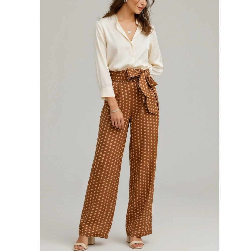 ELLIATT Bronte Polka Dot Wide Leg Pants, Caramel, XS